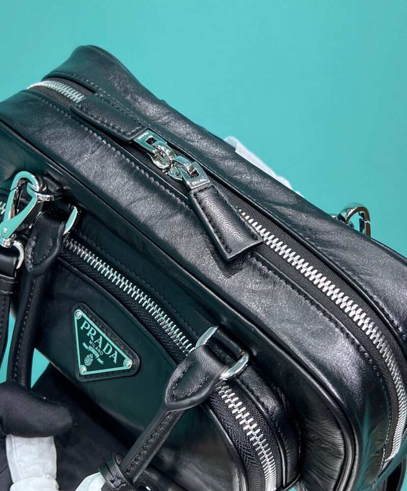 Prada Antique Nappa Leather Multi-pocket Top-handle Bag 1BB099 Black