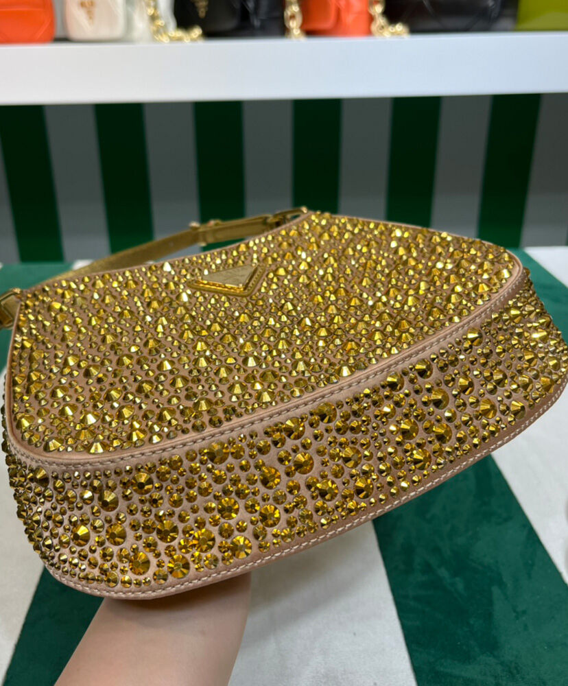Prada Cleo Satin Bag With Crystals 1BC169 Golden