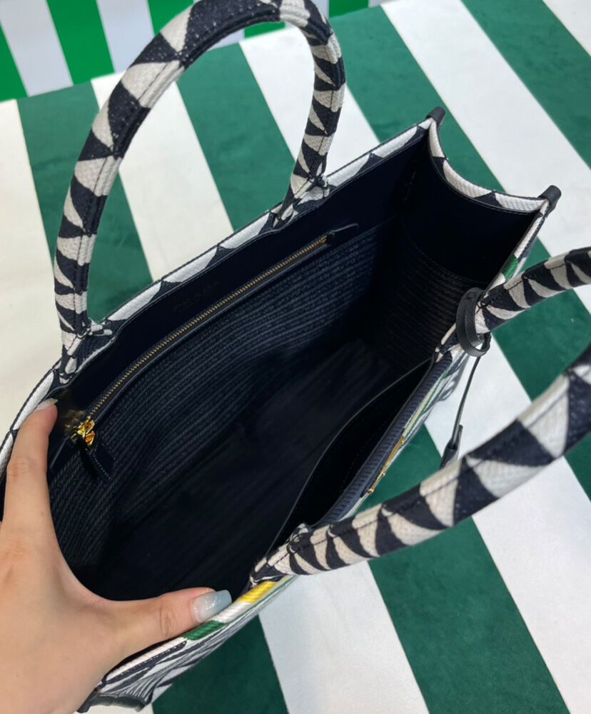 Prada Symbole Jacquard Fabric Handbag Dark Blue