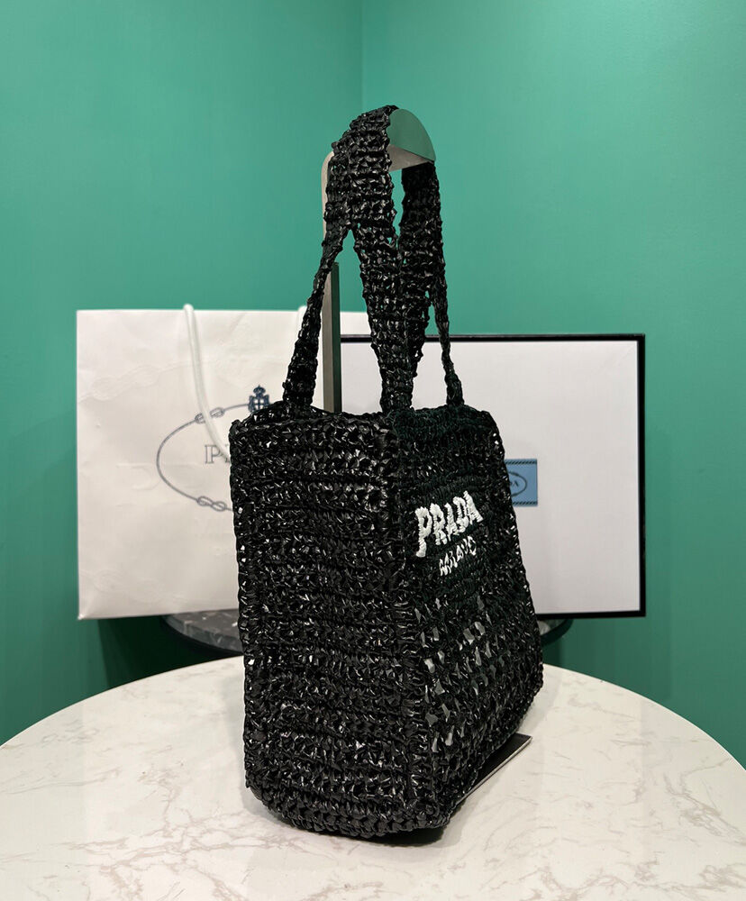 Prada Small Raffia Tote 1BG444 Black