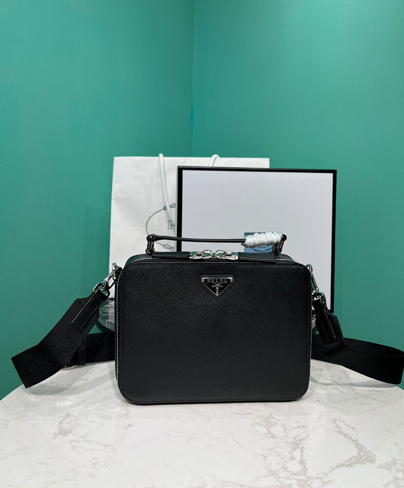 Prada Medium Prada Brique Saffiano Leather Bag 2VH069 Black
