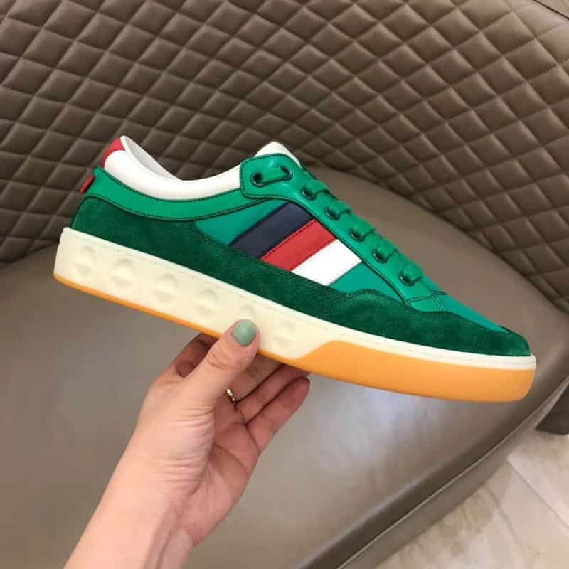 GUCCI MEN S GREEN LEATHER AND NYLON SNEAKERS   GC61