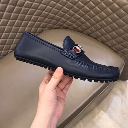 GUCCI LEATHER DRIVER WITH WEB NAVY   LDG006