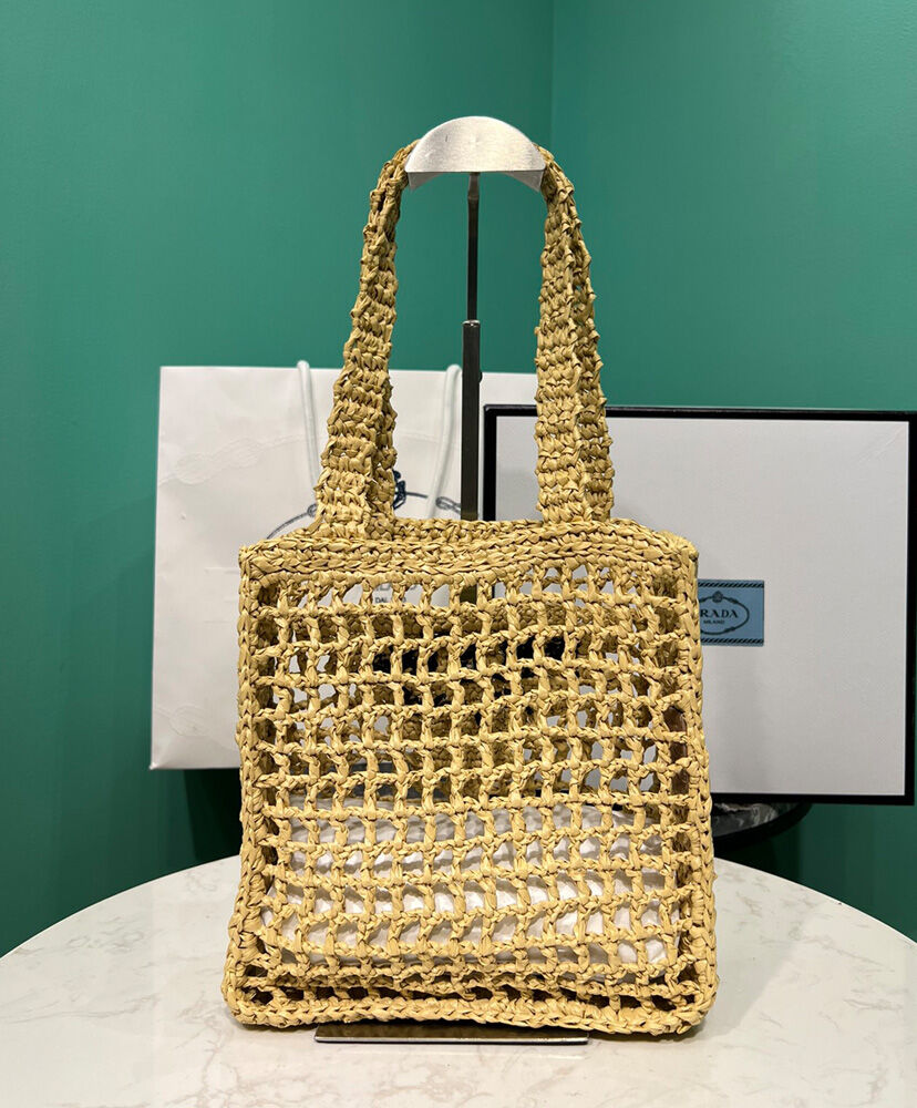 Prada Small Raffia Tote 1BG444 Apricot