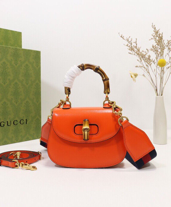 Gucci Mini Top Handle Bag With Bamboo 686864 Orange