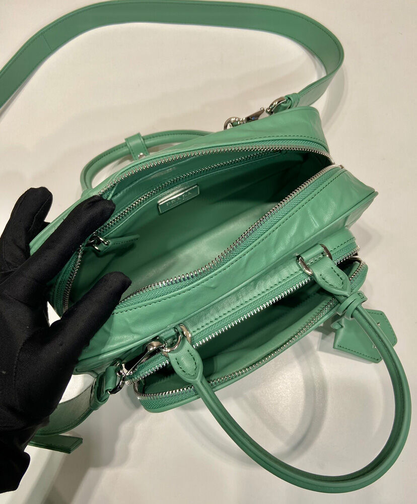 Prada Antique Nappa Leather Multi-pocket Top-handle Bag 1BB099 Green