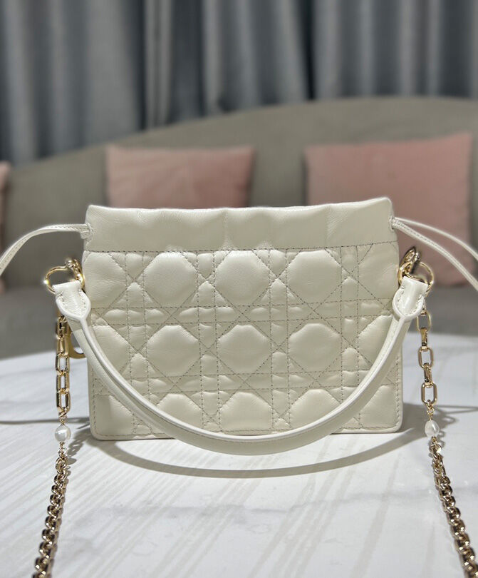 Dior Lady Dior Top Handle Drawstring Mini Bag S0981 Cream