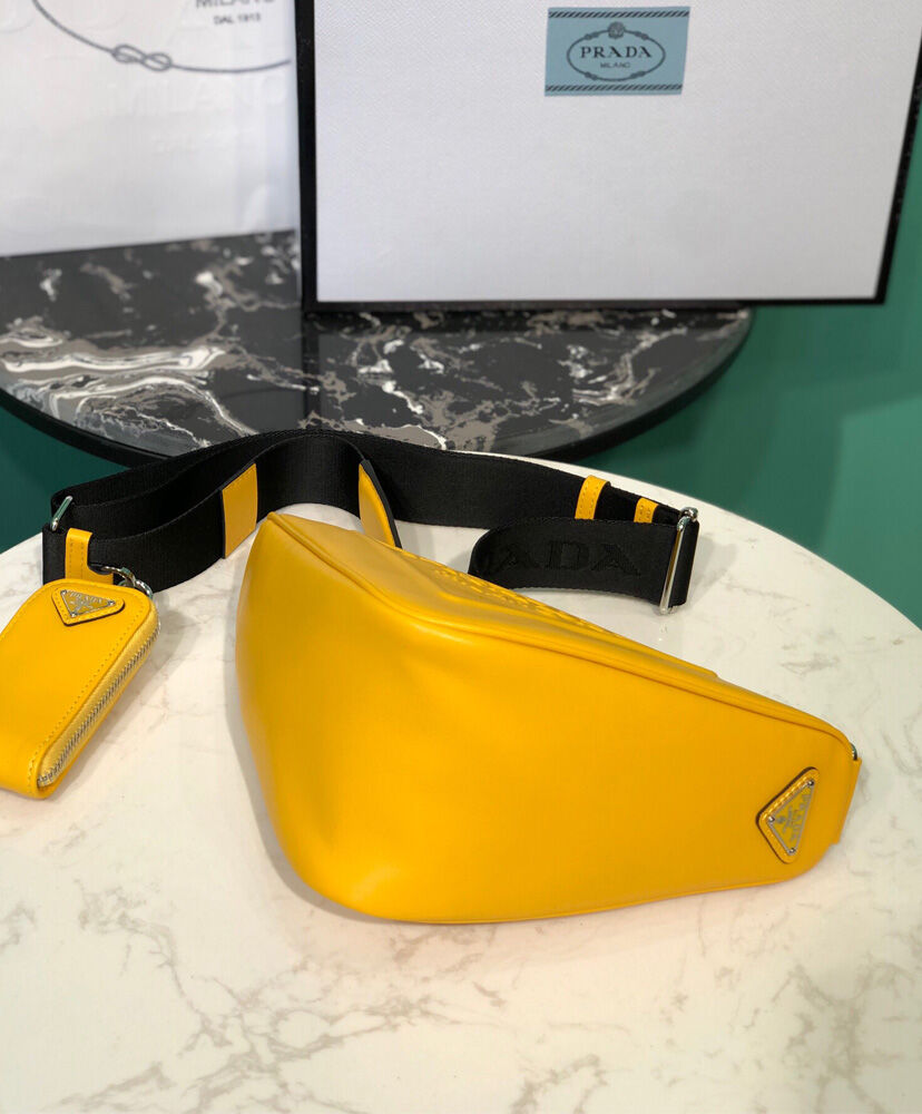 Prada Leather Triangle shoulder bag 1BH190 Yellow