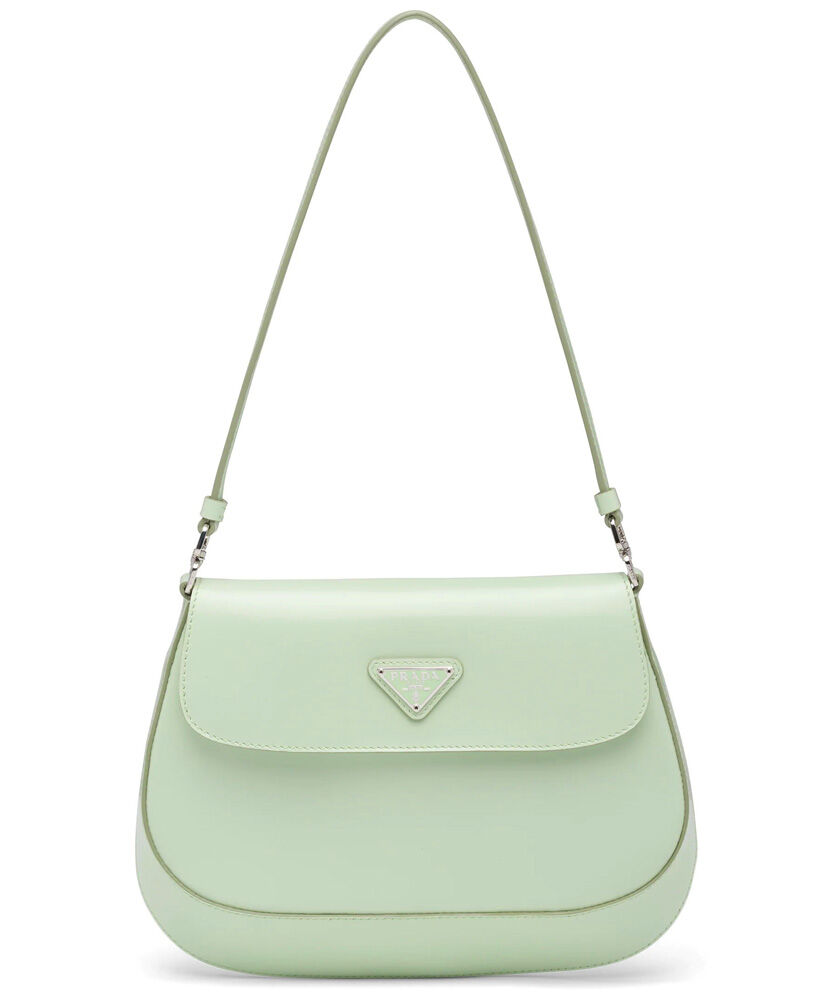 Prada Cleo brushed leather shoulder bag with flap 1BD311 Green