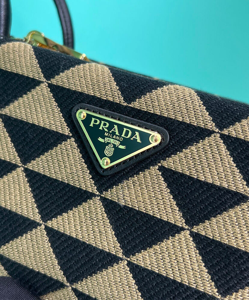 Prada Small Embroidered Fabric Prada Symbole Bag Apricot