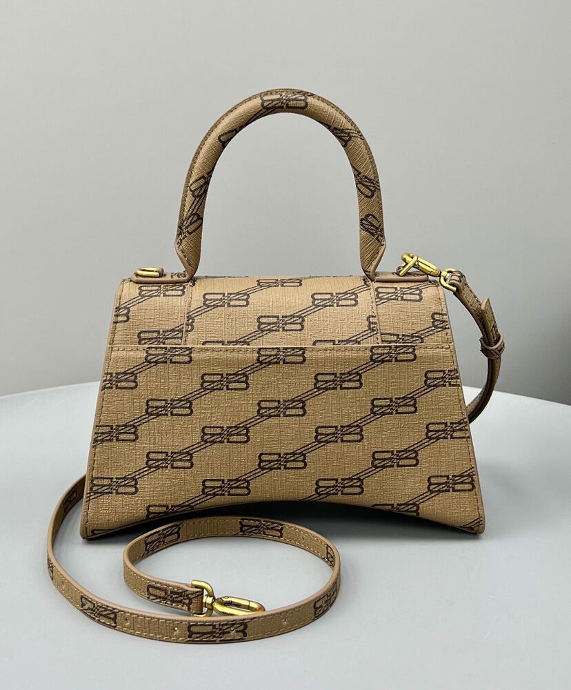 Balenciaga Hourglass Small Handbag BB Monogram Coated Canvas Apricot