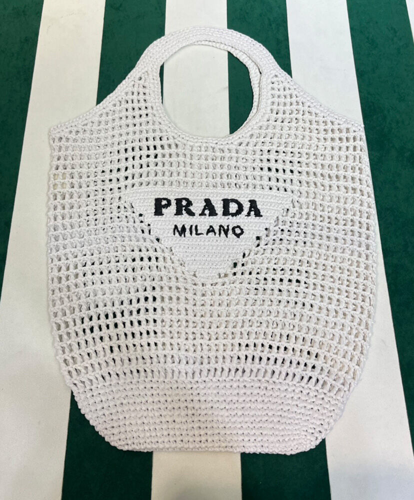 Prada Raffia Tote Bag Cream