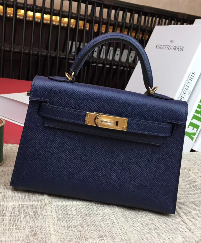 Hermes Kelly Bag 19 Epsom Leather Dark Blue