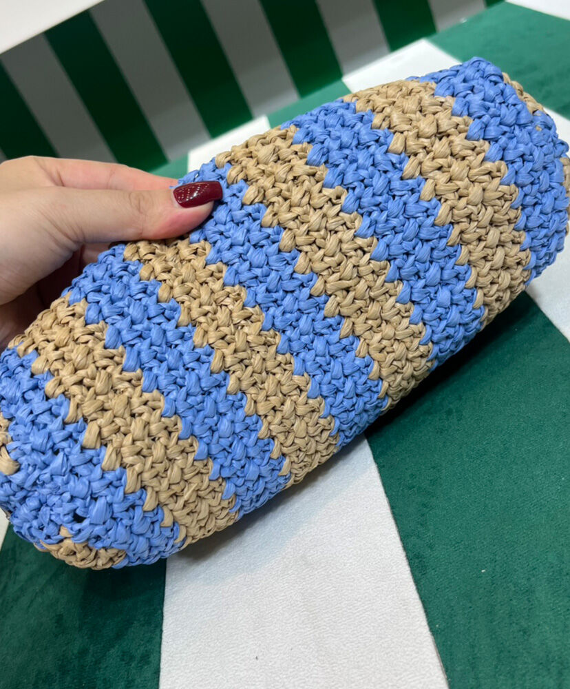 Prada Small Raffia Tote Bag Blue