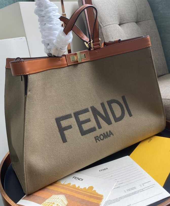 Fendi Peekaboo X-tote Canvas bag 8BH374 Khaki
