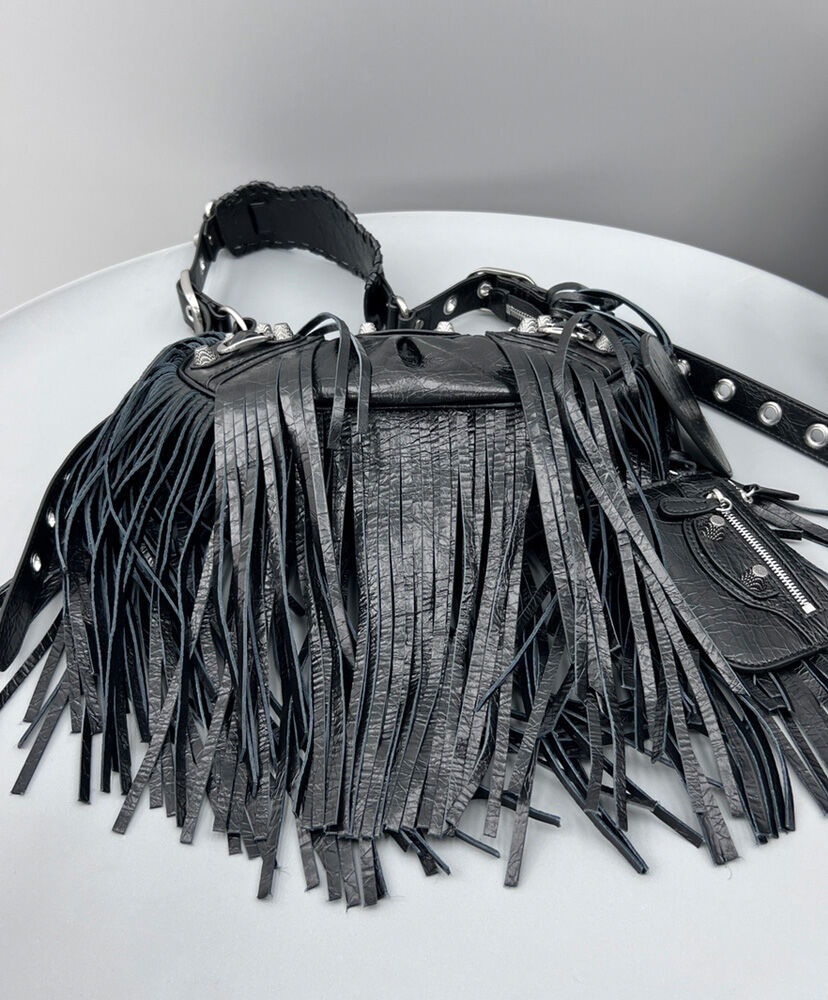 Balenciaga Le Cagole Fringed Shoulder Bag Black