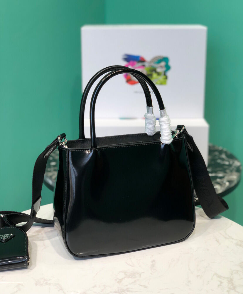 Prada Brushed Leather Handbag 1BA320 Black