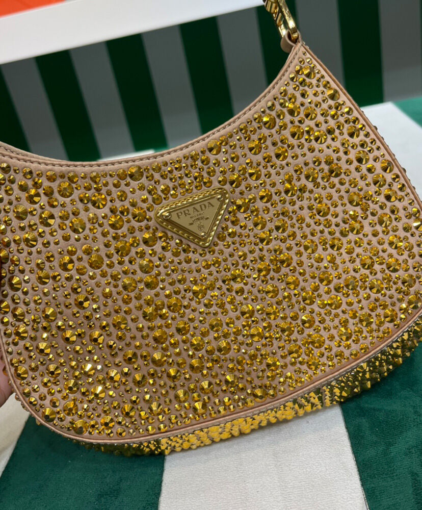 Prada Cleo Satin Bag With Crystals 1BC169 Golden
