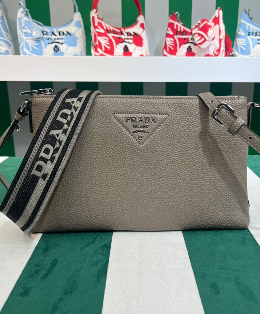 Prada Leather Shoulder Bag 1BH050 Gray