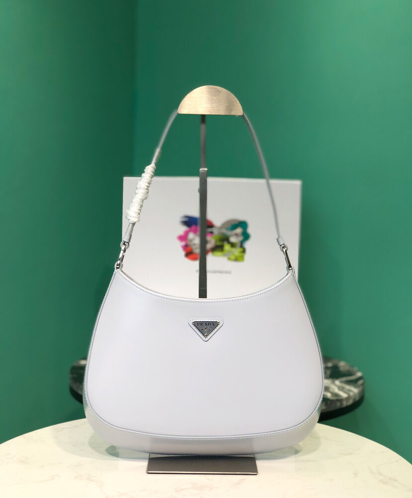 Prada Cleo Brushed Leather Shoulder Bag 1BC499  White