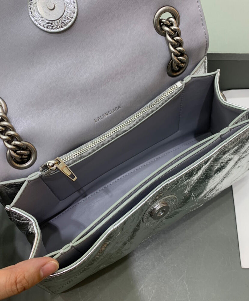 Balenciaga Crush Small Chain Bag Quilted Silver Gray