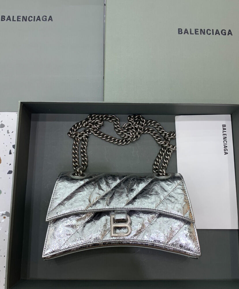 Balenciaga Crush Small Chain Bag Quilted Silver Gray