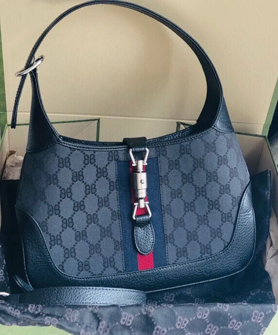Balenciaga Hacker Small Hobo Bag In Jacquard Canvas Black