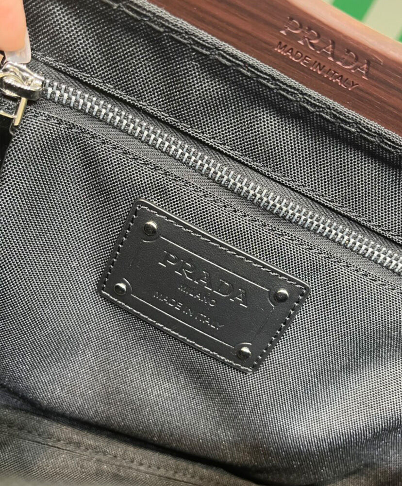 Prada Wooden Handle Canvas Tote Bag Black