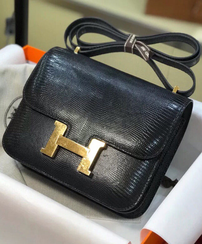 Hermes Constance Mini Lizard Skin Black
