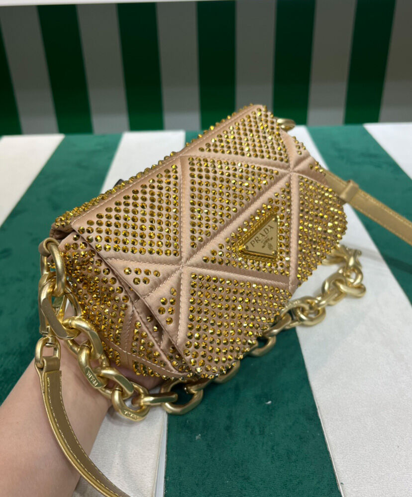 Prada Satin Mini-bag With Crystals 1BD329 Golden