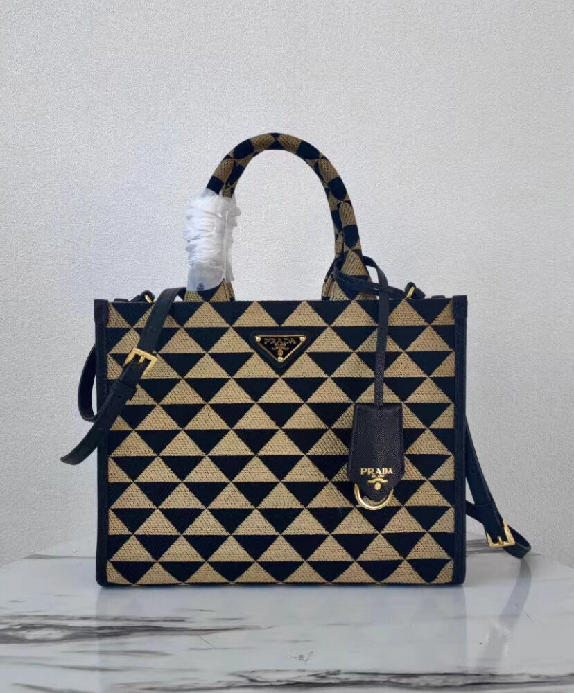 Prada Small Symbole Jacquard Fabric Handbag Black