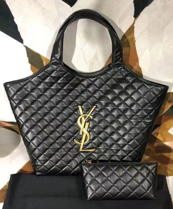 Saint Laurent Icare Maxi Shopping Bag In Quilted Lambskin Black