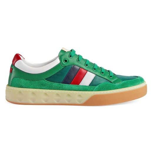 GUCCI MEN S GREEN LEATHER AND NYLON SNEAKERS   GC61