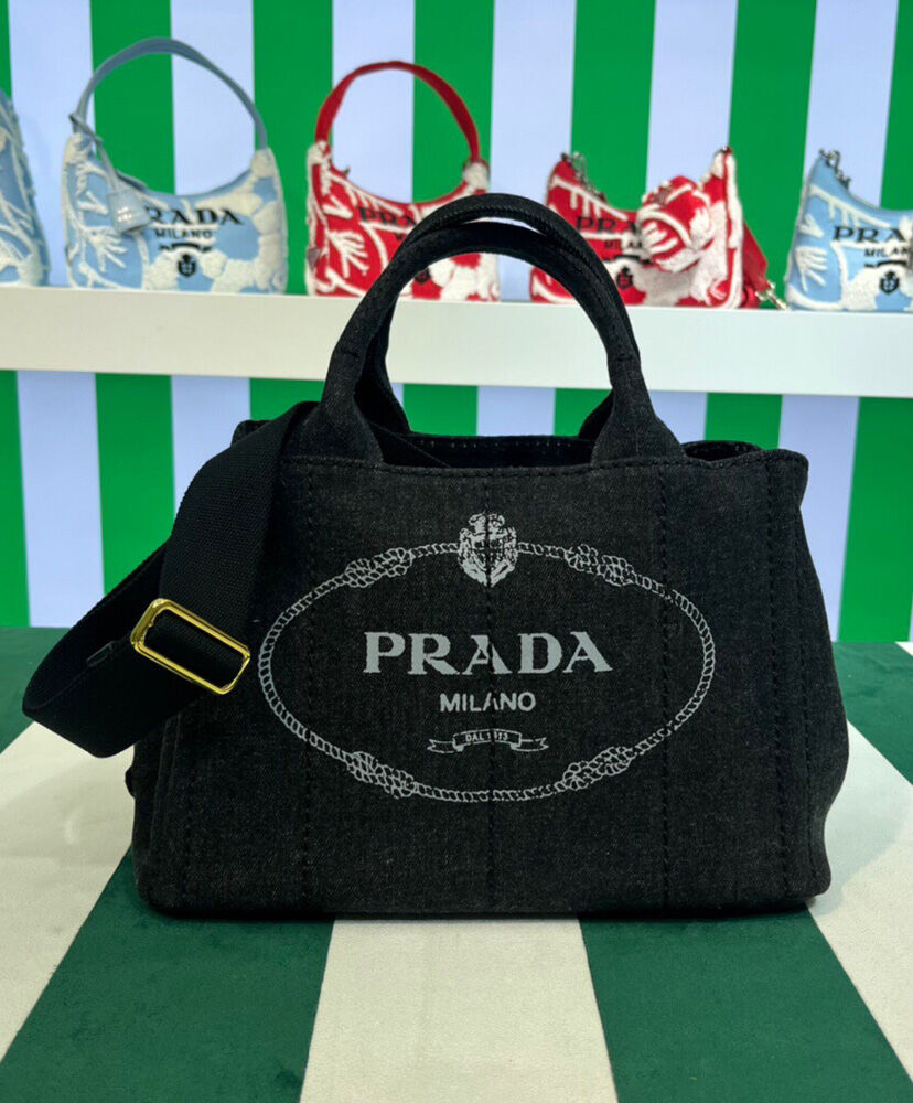 Prada Denim Tote 1BG439 Dark Gray