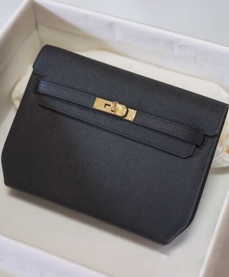 Hermes Kelly Depeches 25 Pouch Black