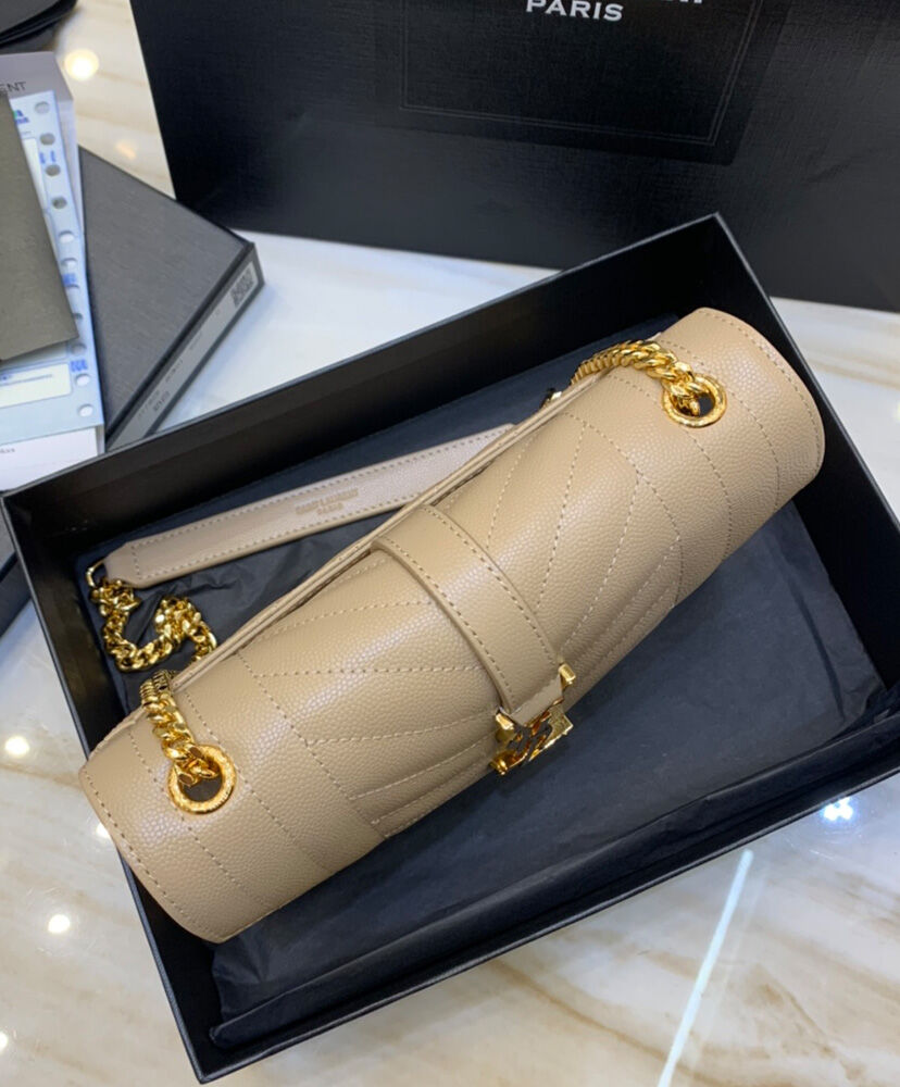Saint Laurent Envelope Small Bag In Mix Quilted Grain De Poudre Embossed Leather Apricot