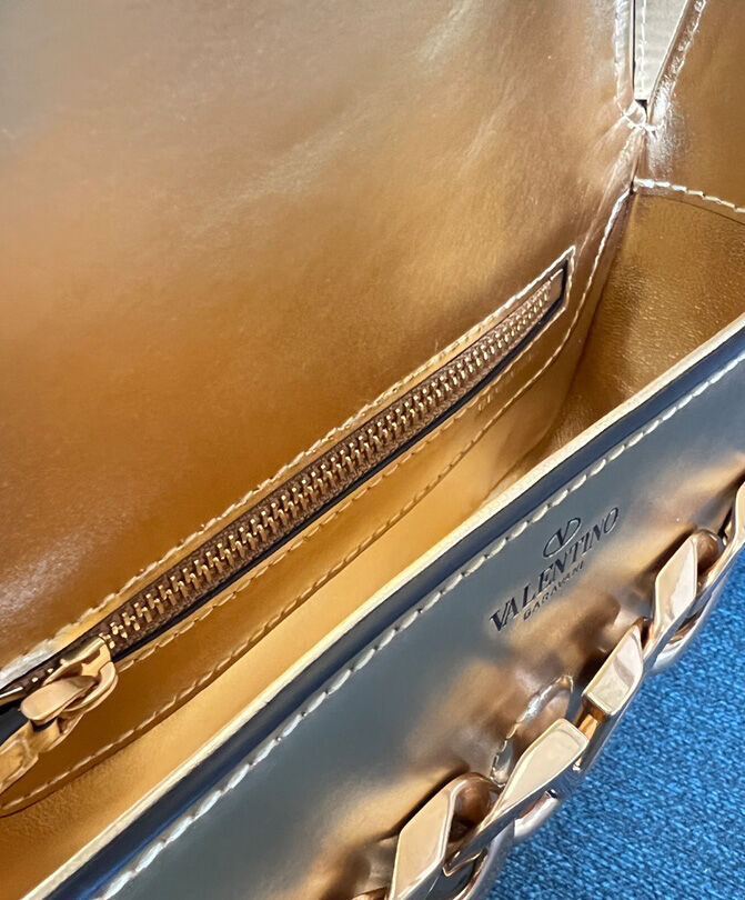 Valentino Vlogo Chain Small Laminated Nappa Shoulder Bag Golden