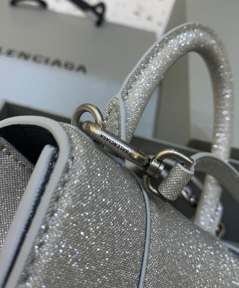 Balenciaga Hourglass XS Handbag In Glitter Material Gray