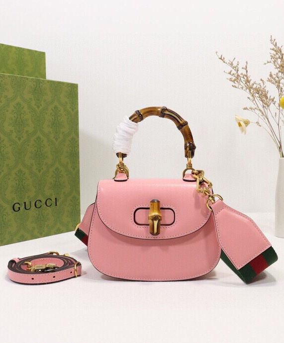 Gucci Mini Top Handle Bag With Bamboo 686864 Pink