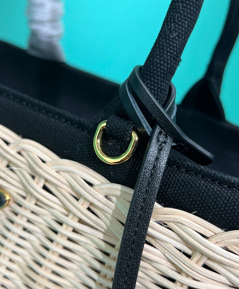 Prada Wicker And Canvas Tote 1BG835 Black