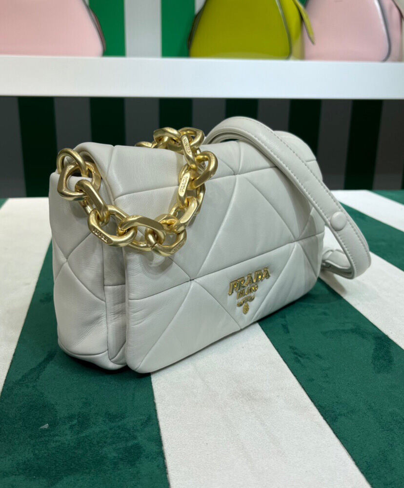 Prada System Nappa Patchwork Shoulder Bag 1BD328 White