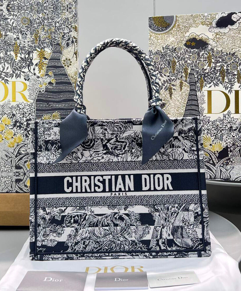 Christian Dior Medium Book Tote Dark Blue