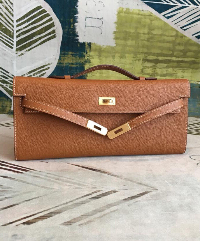 Hermes Kelly Cut Rouge H Light Coffee