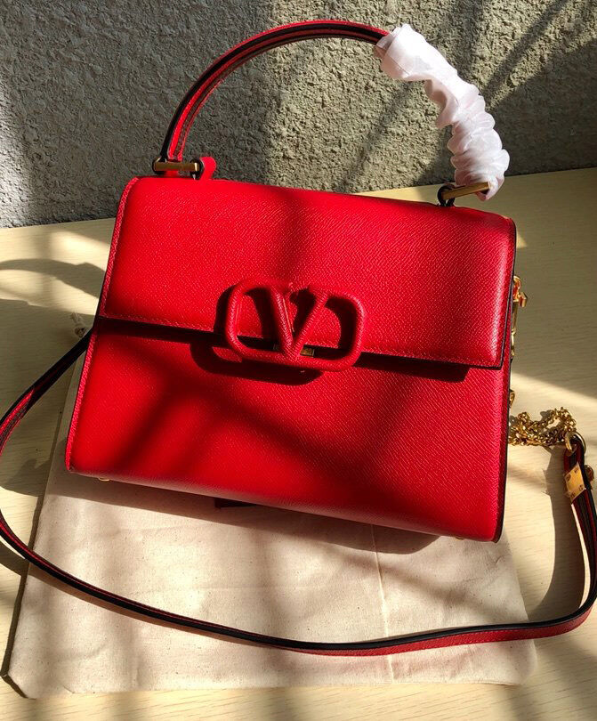 Valentino Garavani Small Vsling Grainy Calfskin Handbag Red