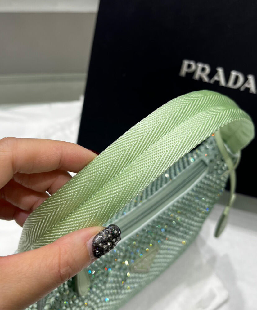 Prada Satin Mini-bag With Artificial Crystals Green