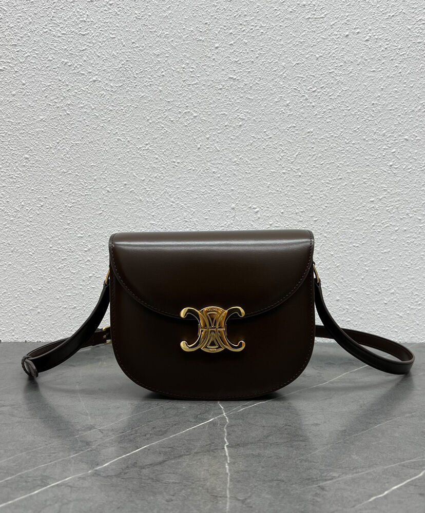 Celine Teen Besace Triomphe In Shiny Calfskin Dark Coffee