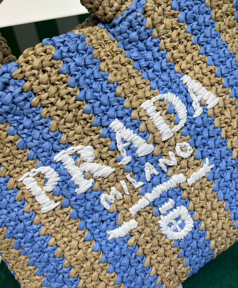 Prada Small Raffia Tote Bag Blue