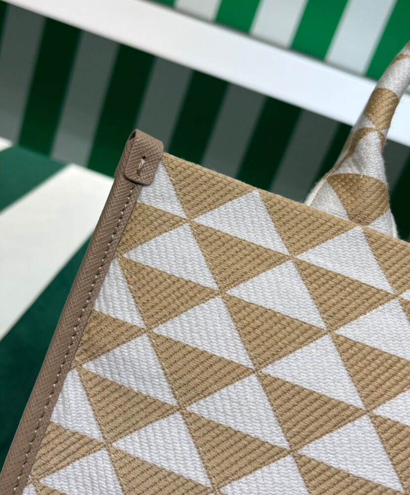 Prada Small Prada Symbole Embroidered Fabric Handbag 1BA354 Cream