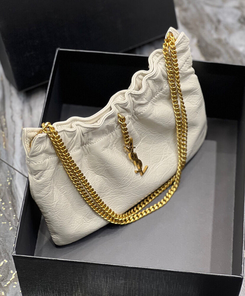 Saint Laurent Mini Leather Shoulder Bag Cream