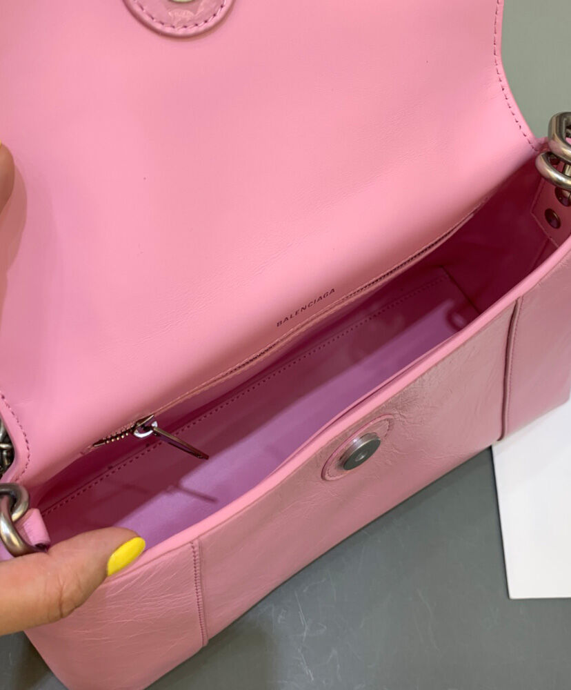 Balenciaga Downtown Small Shoulder Bag With Chain Pink